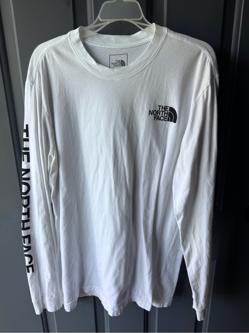 The North Face White Long Sleeve Logo Tee with Black Branding